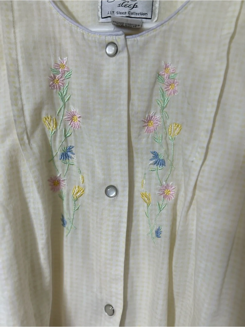 JIT Sleep Collection XL Floral Embroidered Yellow Gingham Nightgown
